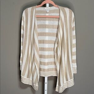 Chico’s‎ Metallic Stripe Open Front Cardigan Beige Cream Size 2 L 12